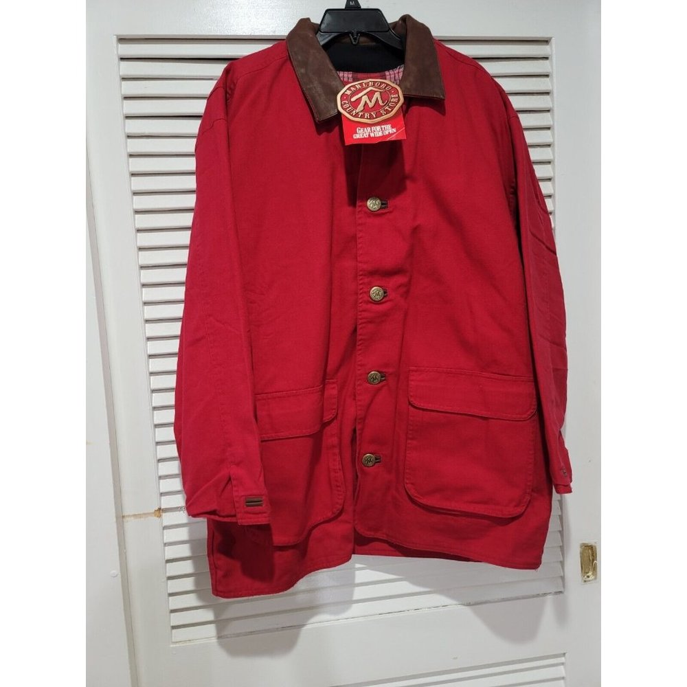 Vintage Marlboro Country Store Field Barn Coat Jacket Canvas Red Leather Trim XL